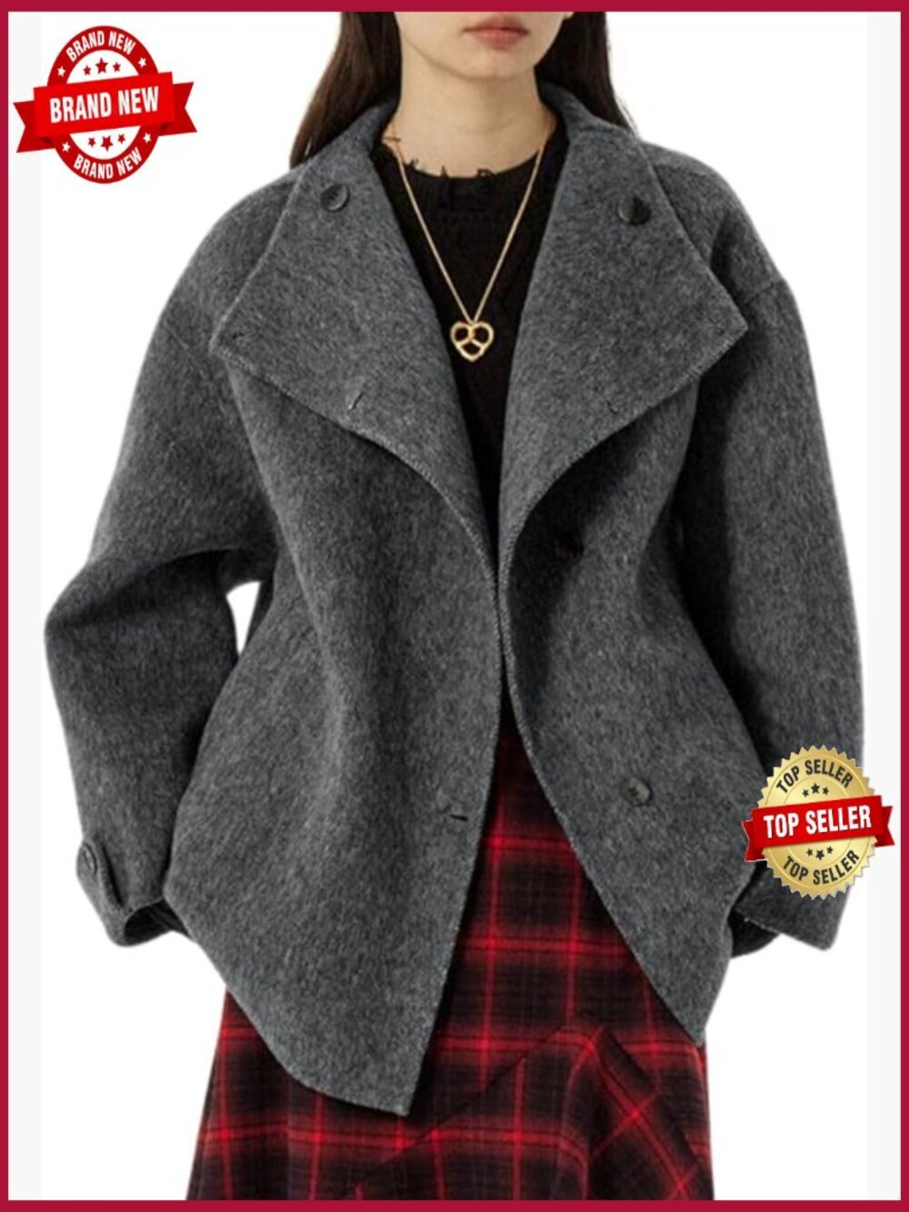 Womens Wool Stand Collar Trench Coat Single Breasted Blazer Jacket Loose